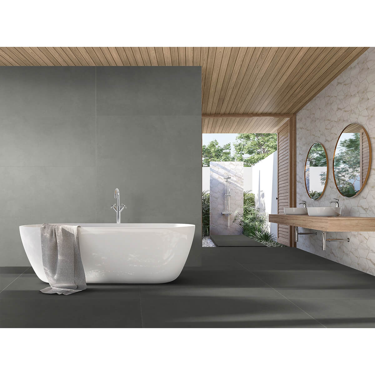PORCELANATO Porcelatech® Rectificado Concrete ARD® PRO Gris Claro Caras Diferenciadas 61X121.5 CAJA 1.48