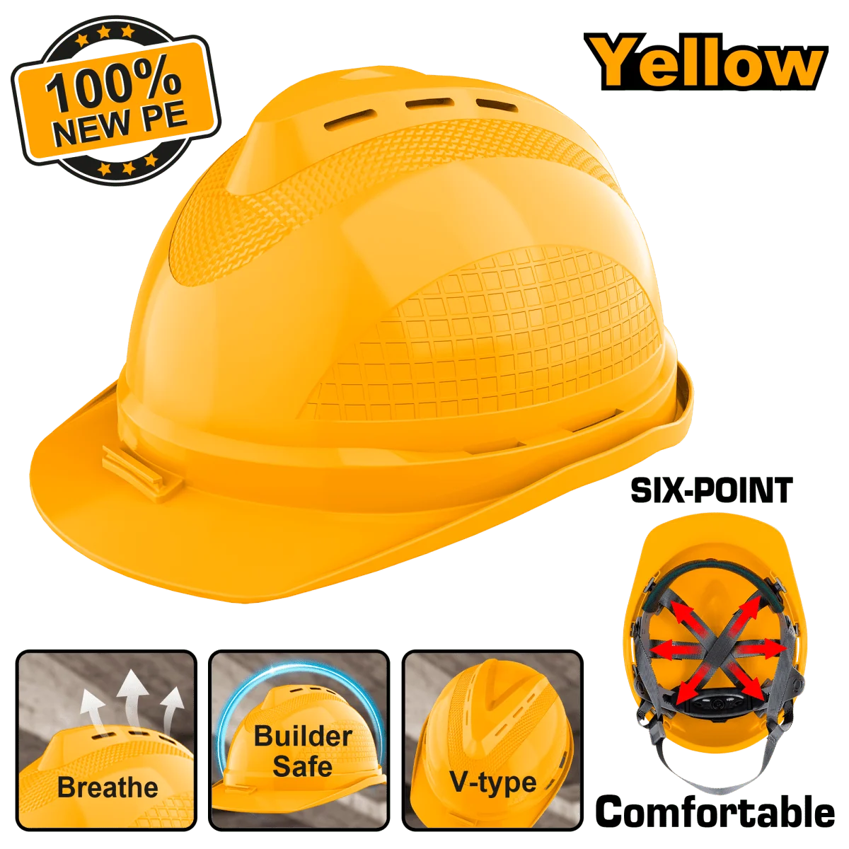 Casco de Seguridad Amarillo Con Ventilacion Suspension Ingco Hsh801