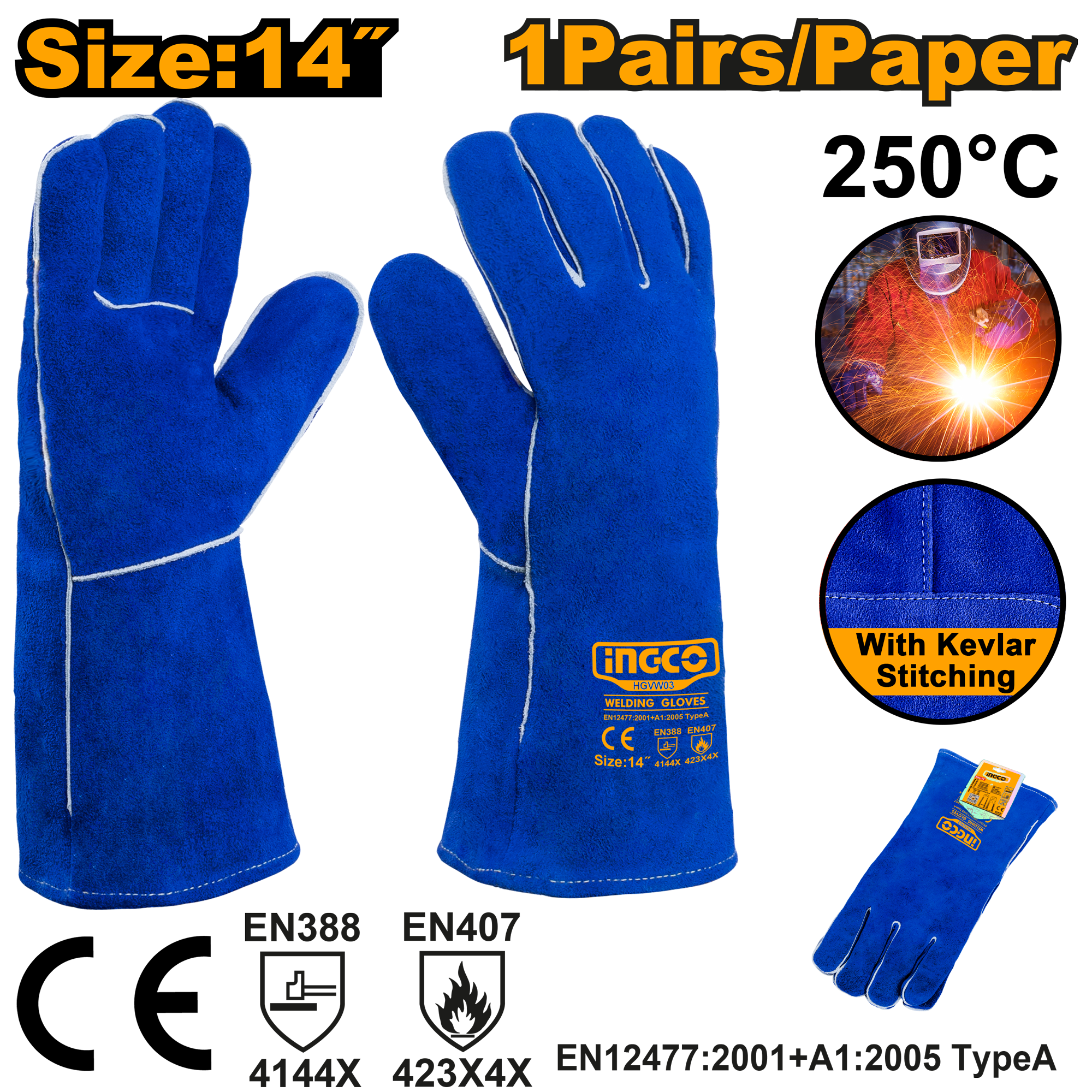 Guantes De Carnaza Para Soldar 14 INGCO HGVW03 - MARKEMSTORE