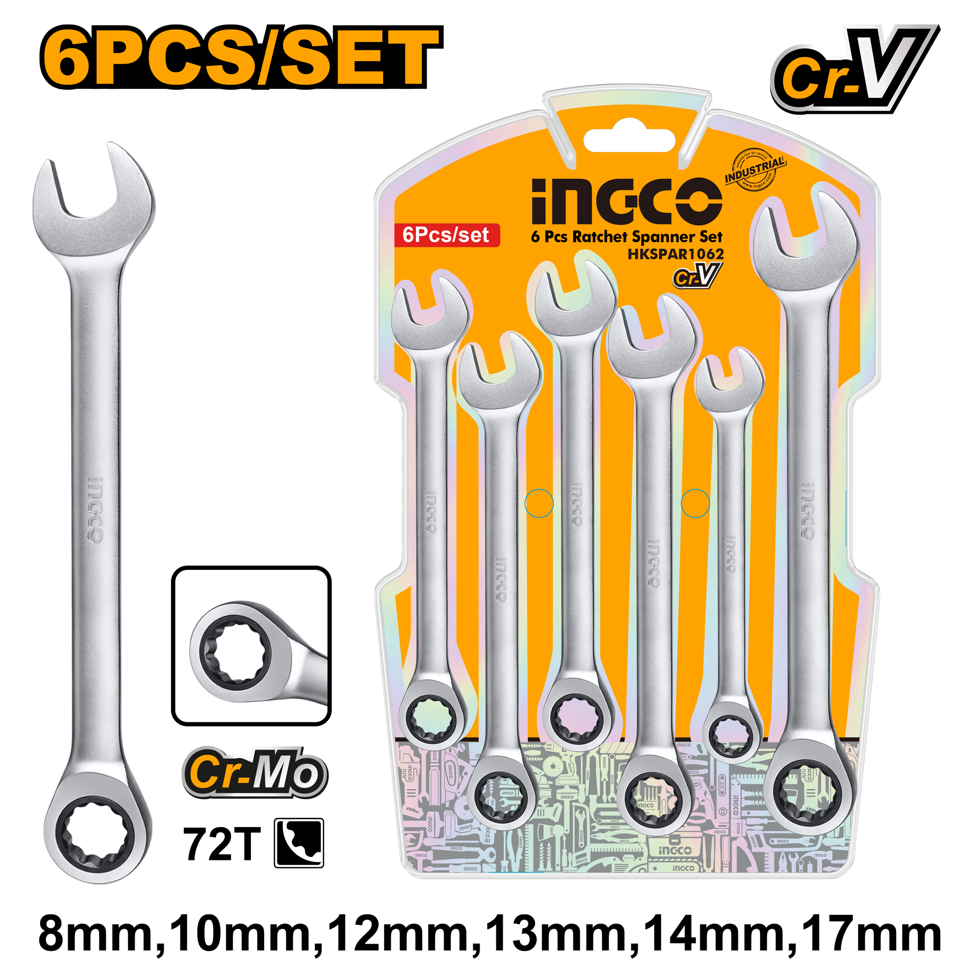 Set Llave Combinada Rachet 6Pcs INGCO HKSPAR1062 - MARKEMSTORE