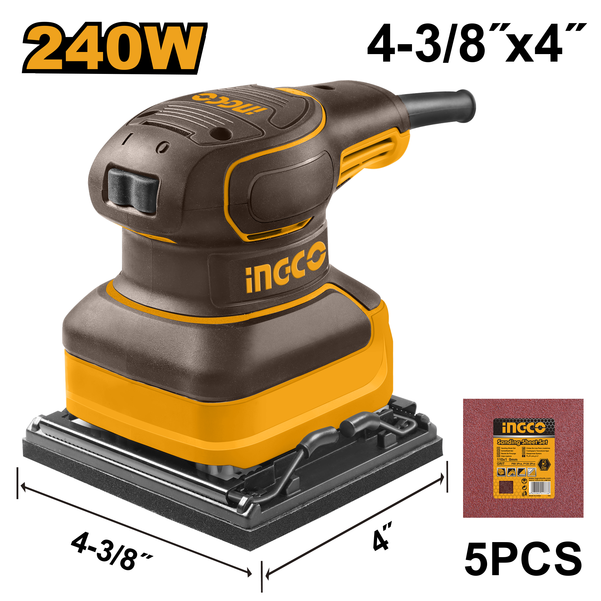 Lijadora De Palma 110/120V 60Hz 240W 14000Rpm Con 5 Pliegos De Lija INGCO UPS2416 - MARKEMSTORE