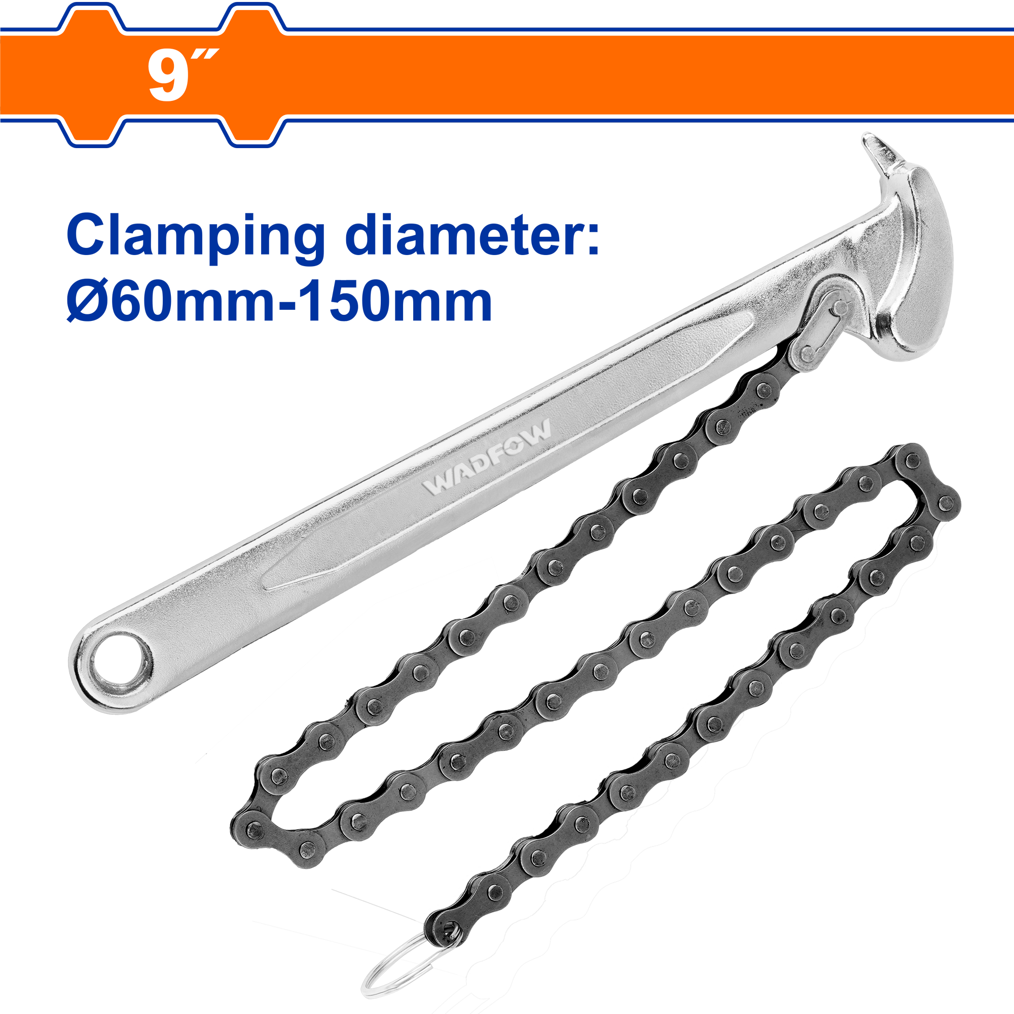 Llave Cadena 9" Prensado 60-150mm Long 520mm WADFOW REF. WAW1309 - MARKEMSTORE