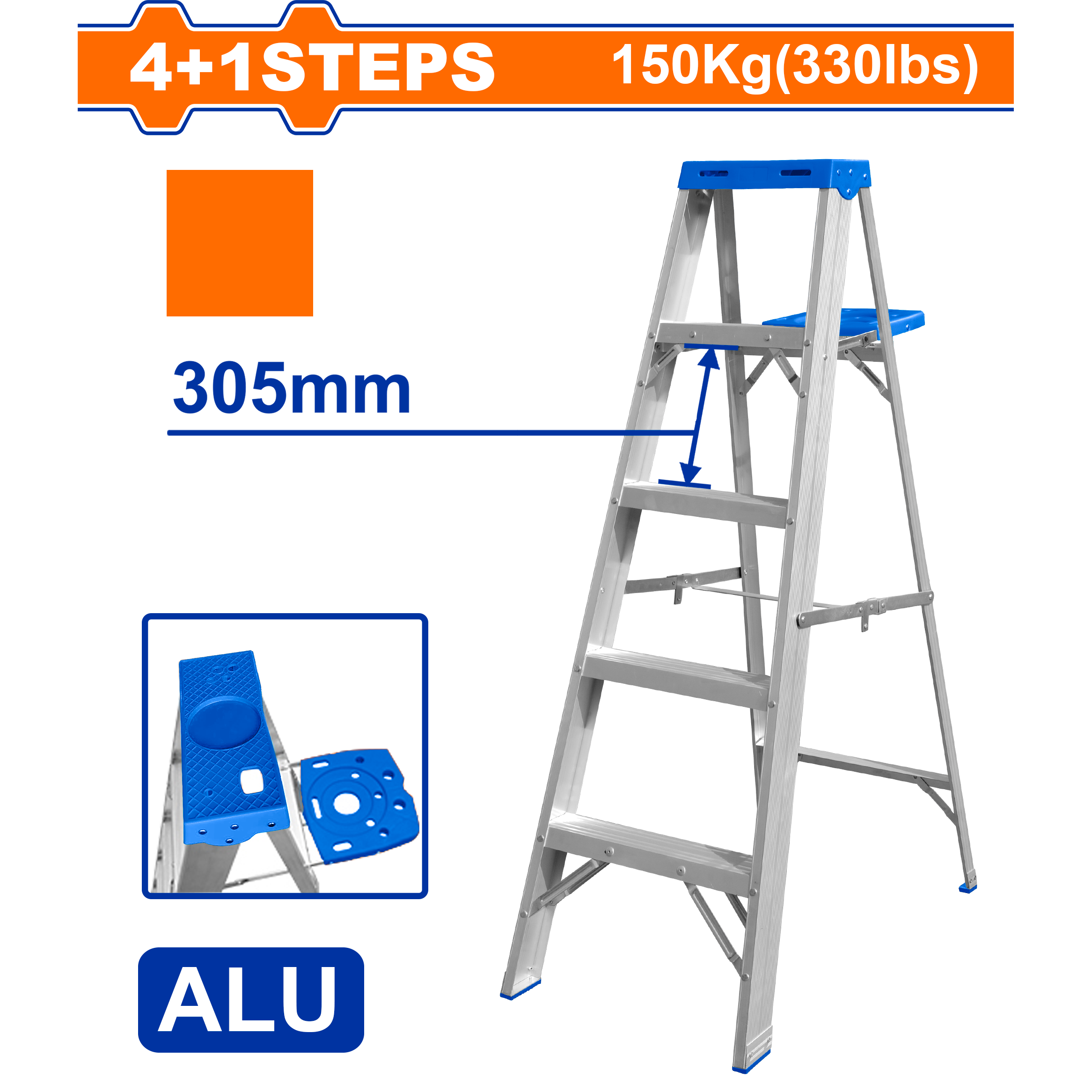 Escalera Aluminio Tipo Tijera Con Bandeja 5P Cap 150K WADFOW REF. WLD4H05 - MARKEMSTORE