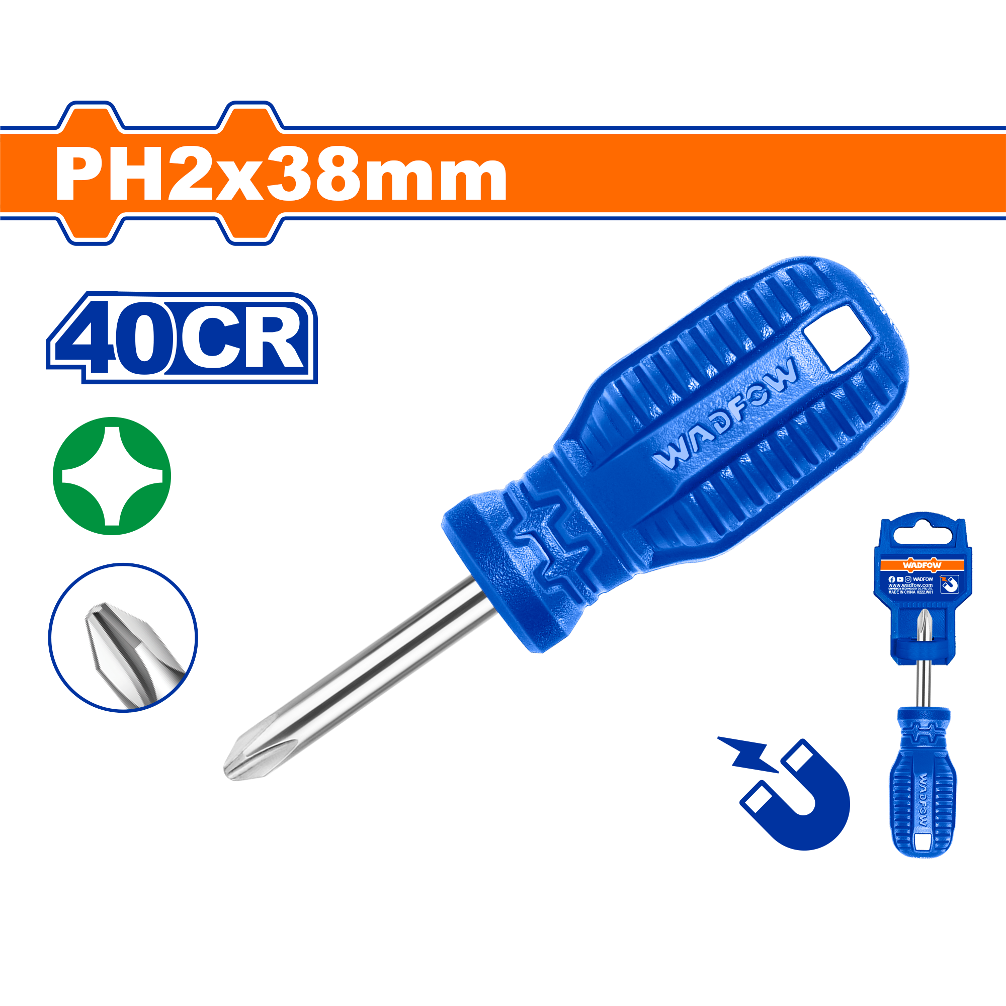 Destornillador Philips Ph2X38 40Cr WADFOW WSD4221 - MARKEMSTORE