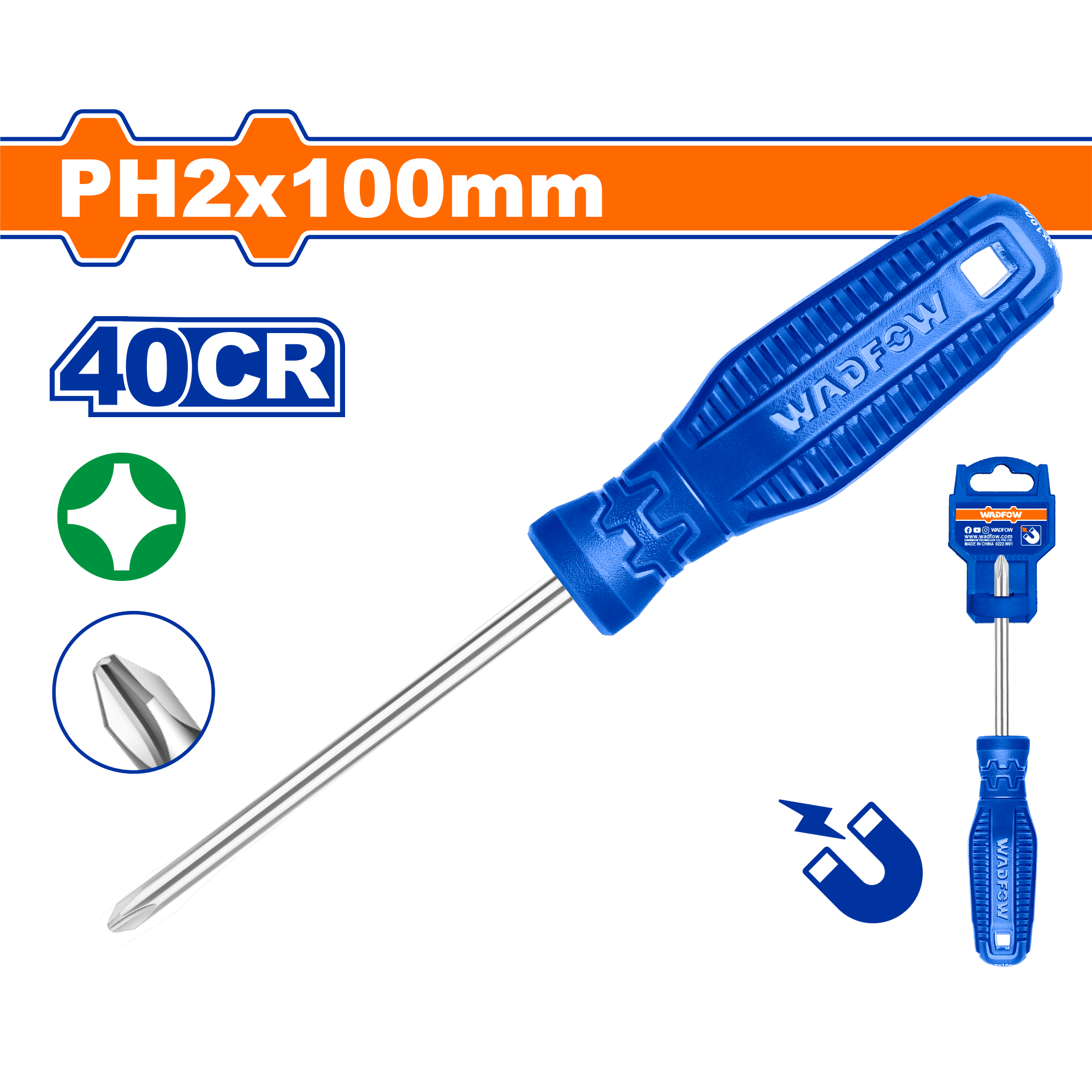 Destornillador Philips Ph2X100 40Cr WADFOW WSD4224 - MARKEMSTORE