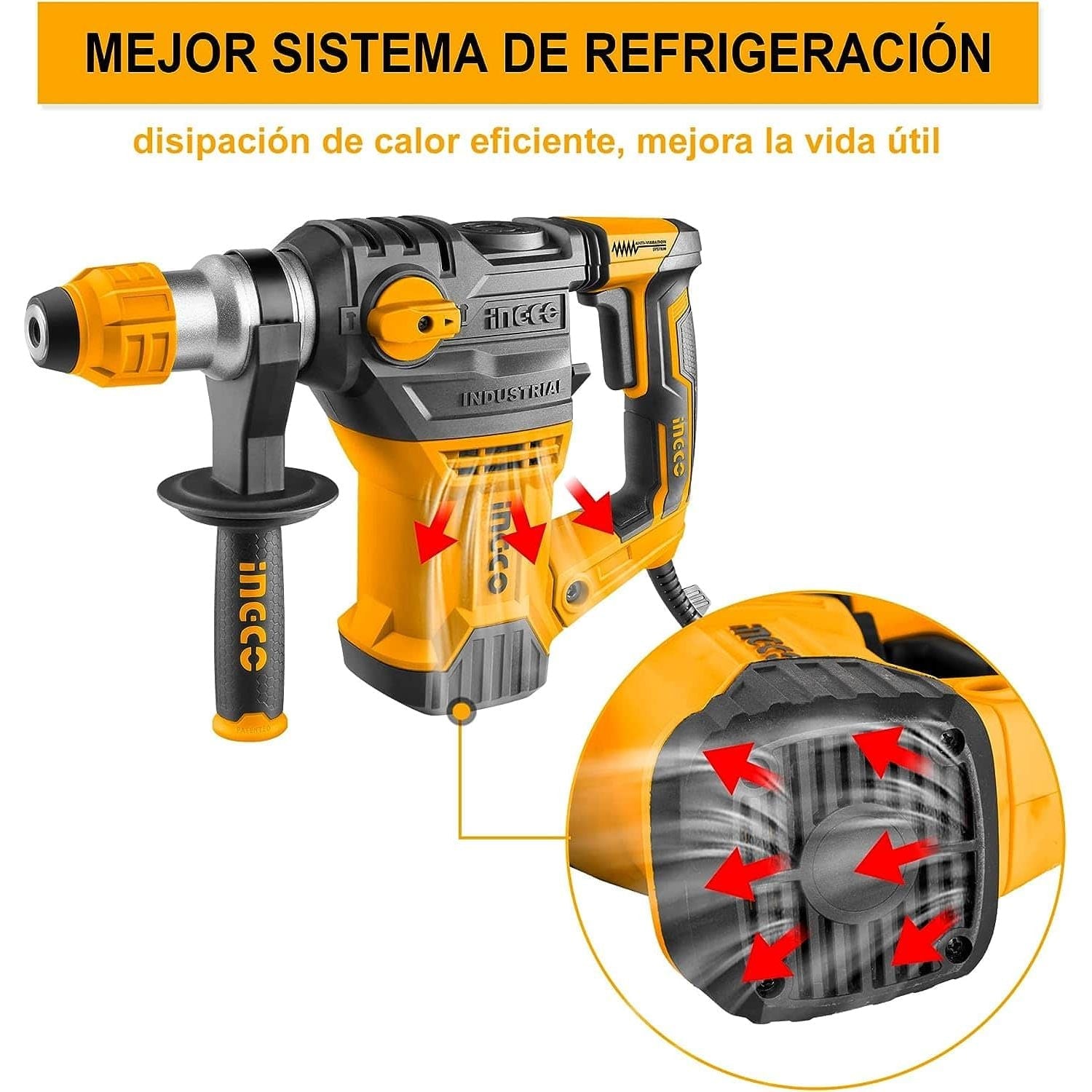 Rotomartillo 1500w 850rpm 4400bpm Concreto Ingco - MARKEMSTORE