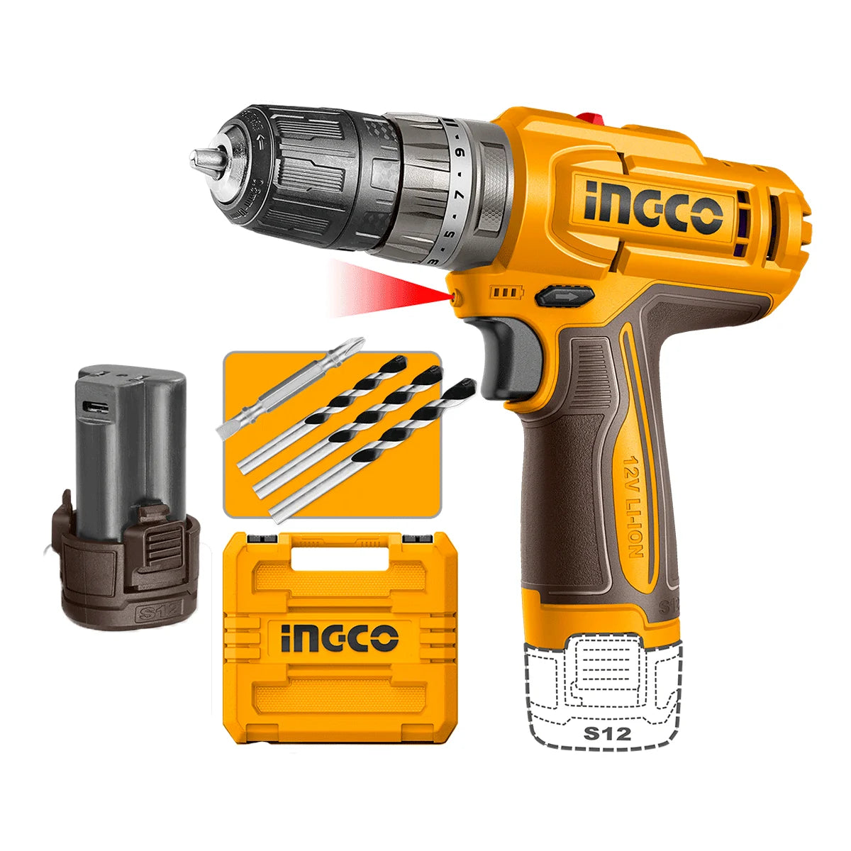 TALADRO M3/8 12V 20NM IMPACTO +2 BATERIAS CIDLI12206