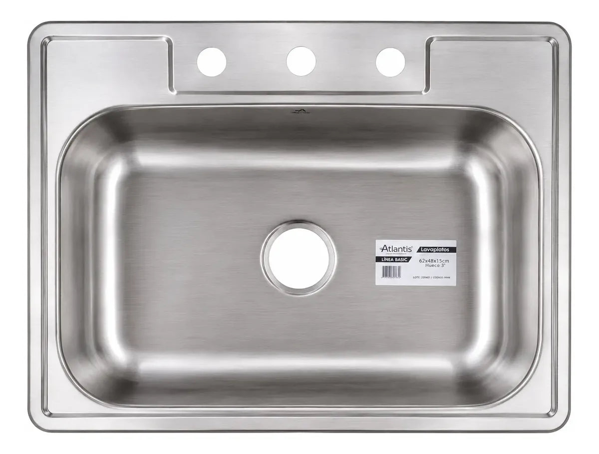 Lavaplatos Atlantis Acero Inox 62x48cm 3 Huecos Empotrar