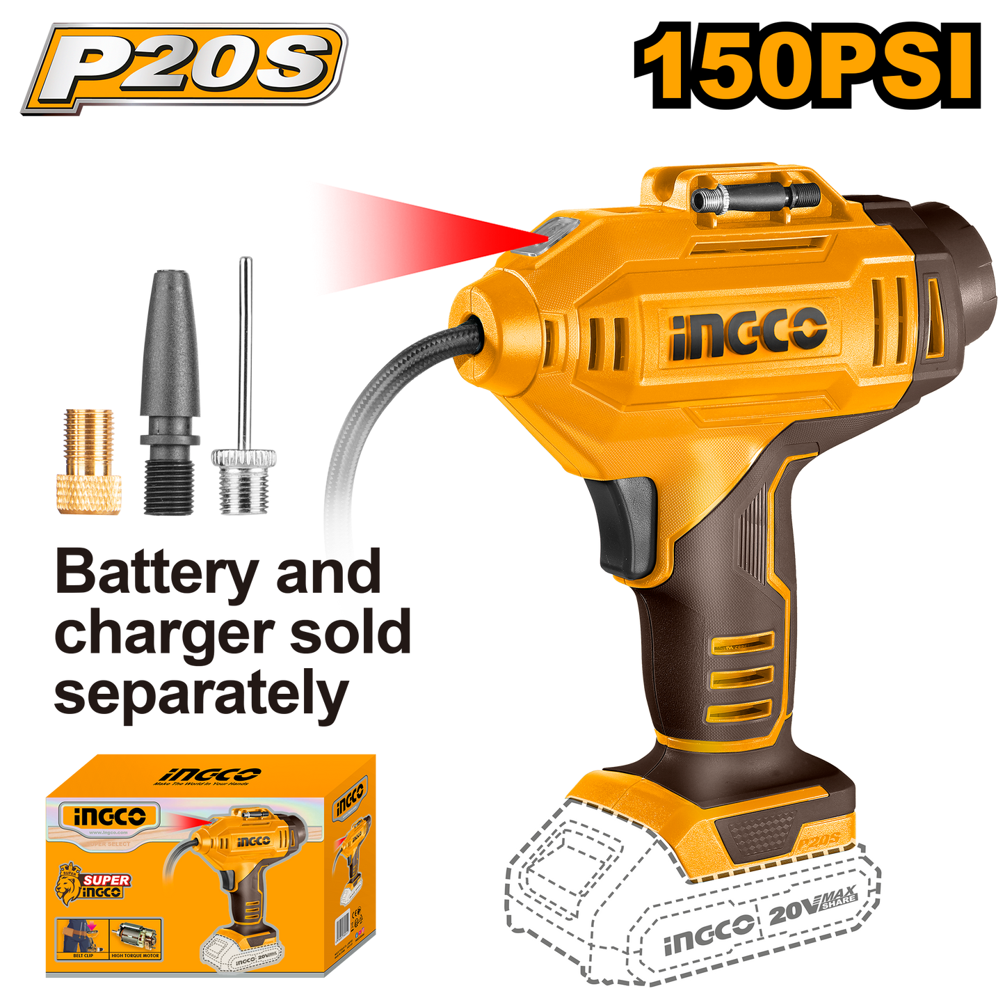 Compresor Inalambrico Ionlitio 20V Con 3 Adaptadores Cacli2018 - MARKEMSTORE