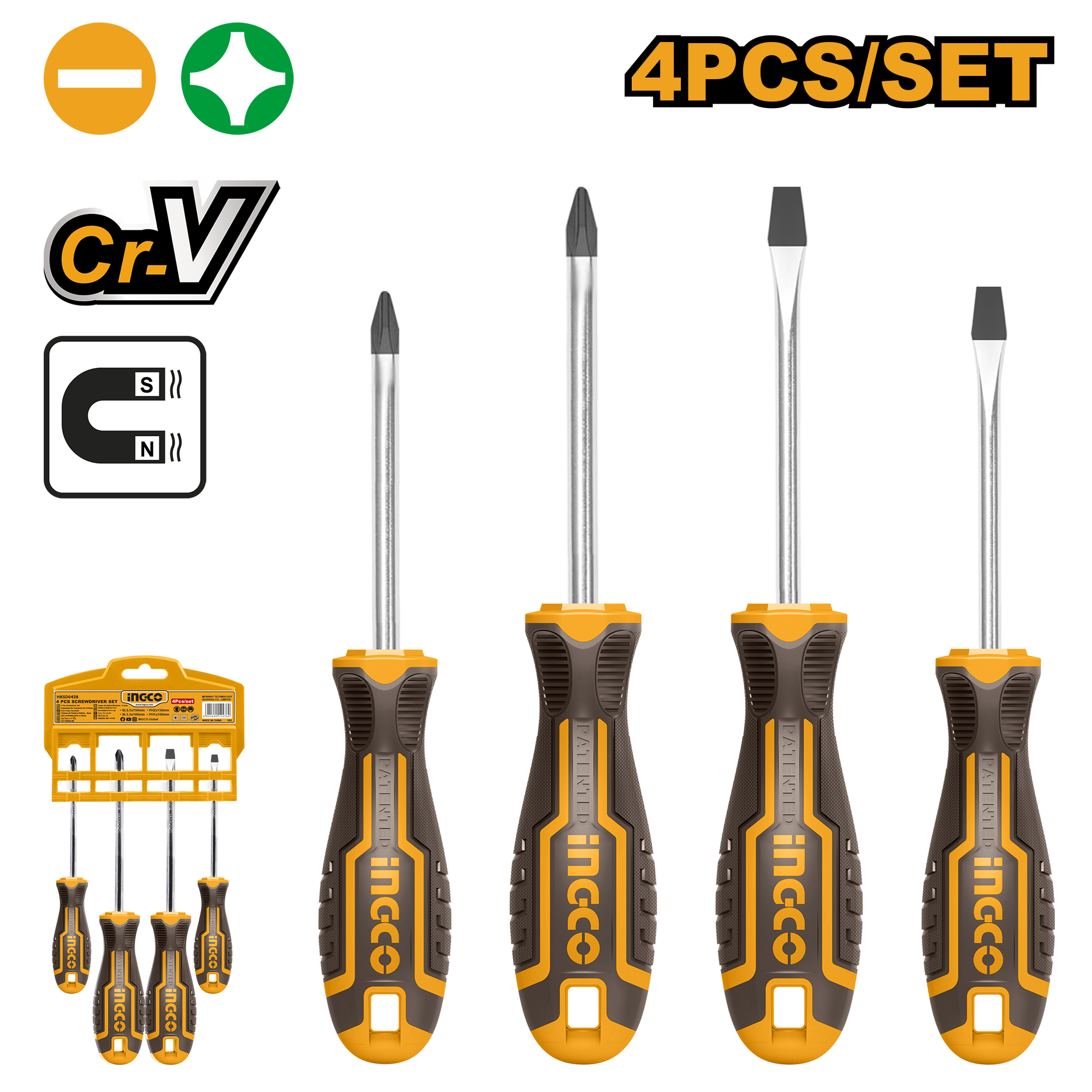Set Destornillador 4Pcs Ingco HKSD0428 - MARKEMSTORE