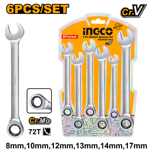 Set Llave Combinada Rachet 6Pcs INGCO HKSPAR1062 - MARKEMSTORE