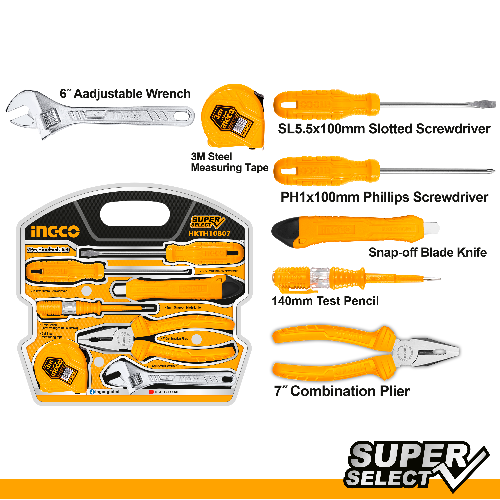 Juego Herramientas Manuales 7 Piezas Ingco Hkth10807 - MARKEMSTORE