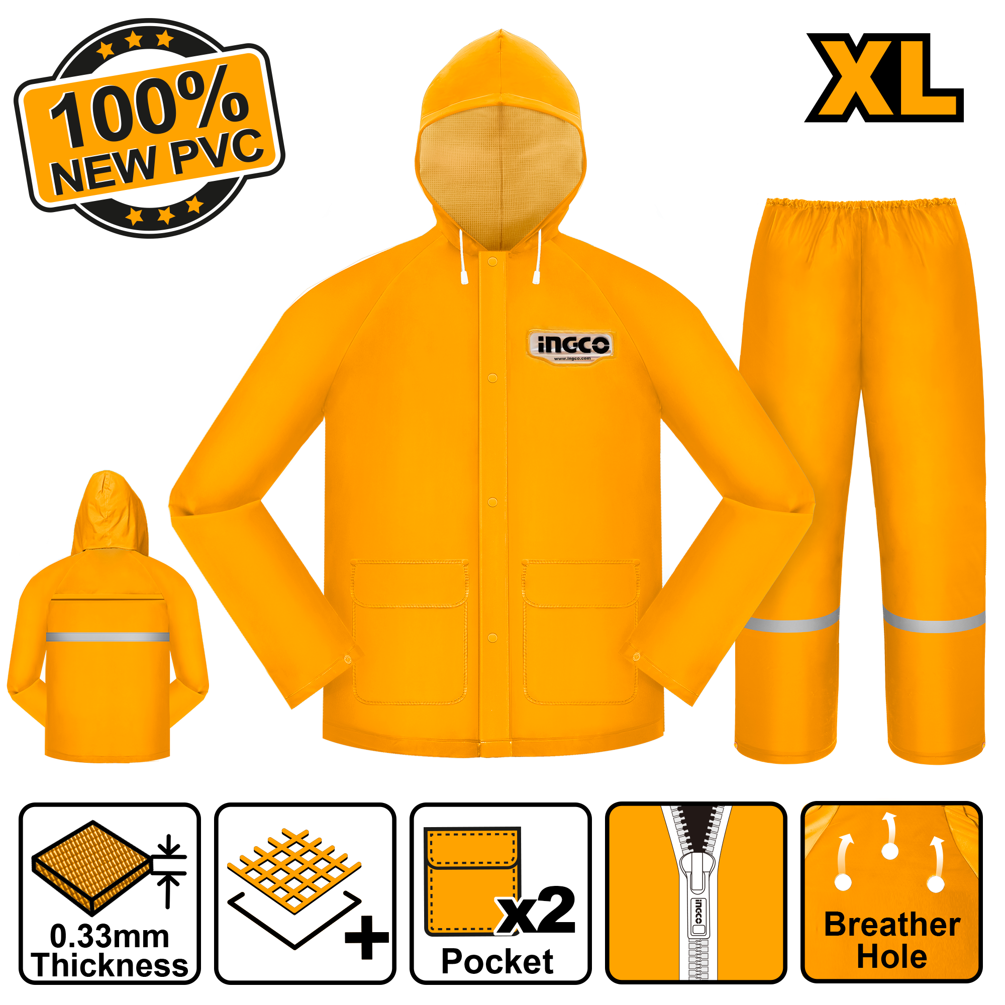 Impermeable Para Lluvia Amarillo Para Motorizado INGCO HRCTSKT031.XL - MARKEMSTORE