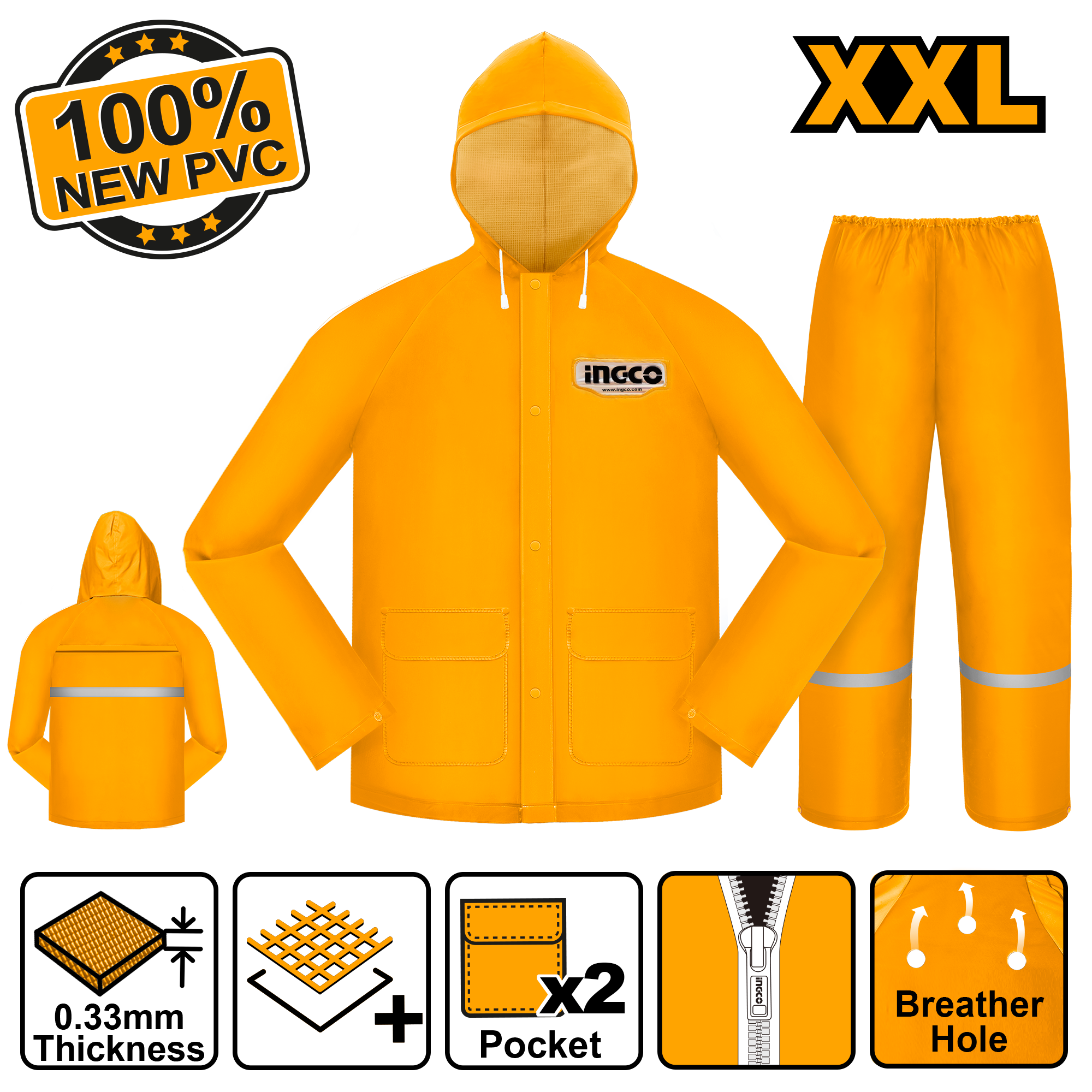 Impermeable Para Lluvia Amarillo Para Motorizado INGCO HRCTSKT031.XXL - MARKEMSTORE