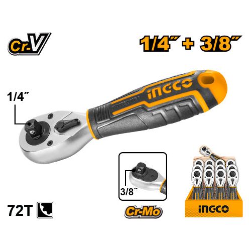 Ratchet 1/4 - 3/8 72T Crv Largo 140Mm Ingco HRTH081438 - MARKEMSTORE