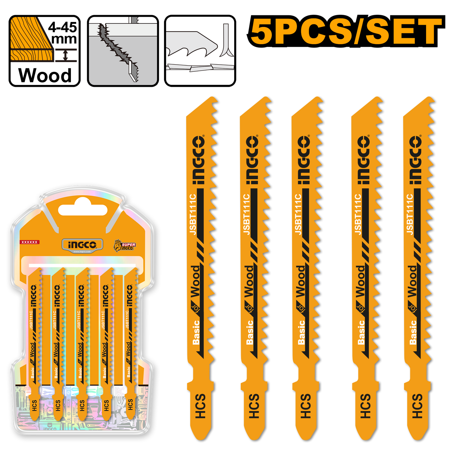 Hoja Sierra Caladora Madera Set 5 Pcs INGCO JSBT111C - MARKEMSTORE