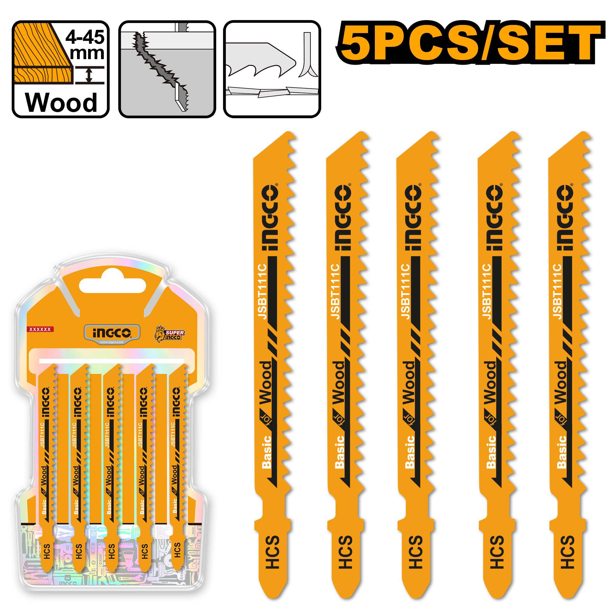 Hoja Sierra Caladora Madera Set 5 Pcs INGCO JSBT111C - MARKEMSTORE