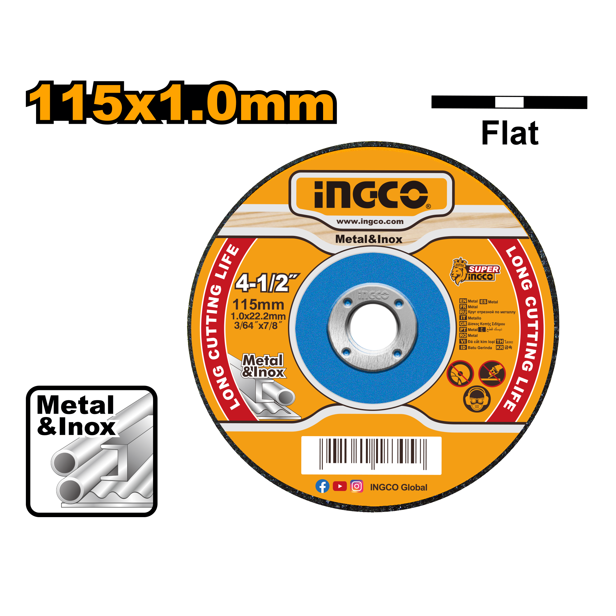 Disco De Corte Fino Metal-Inox 4-1/2X3/64X7/8 INGCO MCD121151 - MARKEMSTORE