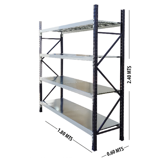 Estanteria Semipesada Mini Racks 4 Niveles Altura de 2.4Mts y Vigas de 1.8Mts