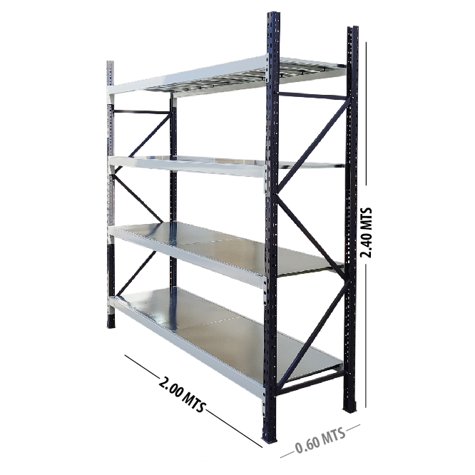 Estanteria Semipesada Mini Racks 4 Niveles Altura de 2.4Mts y Vigas de 2 Mts
