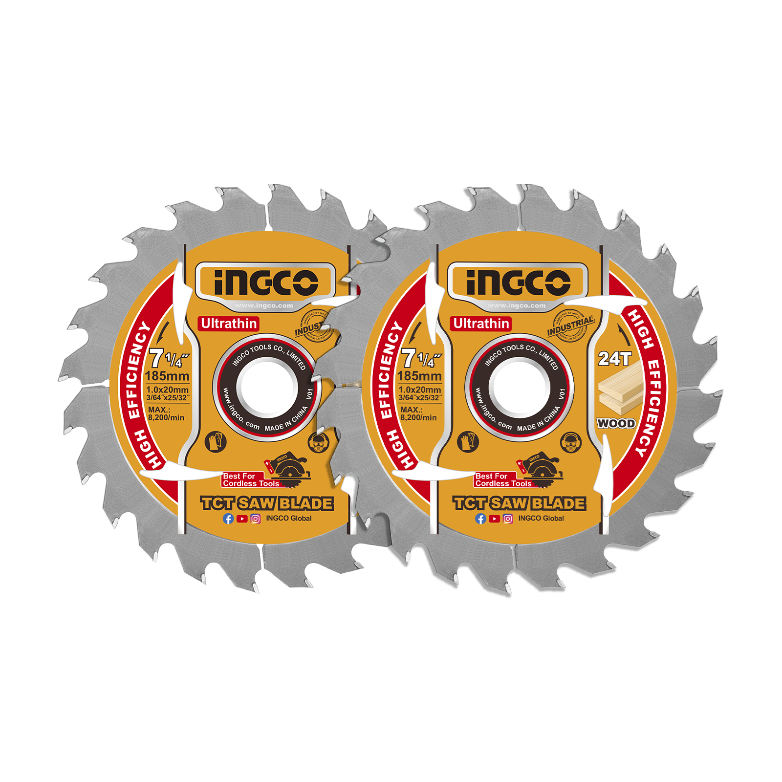 Set Disco Sierra Madera 7-1/4" 24D 2Pcs  INGCO TSB1853 - MARKEMSTORE