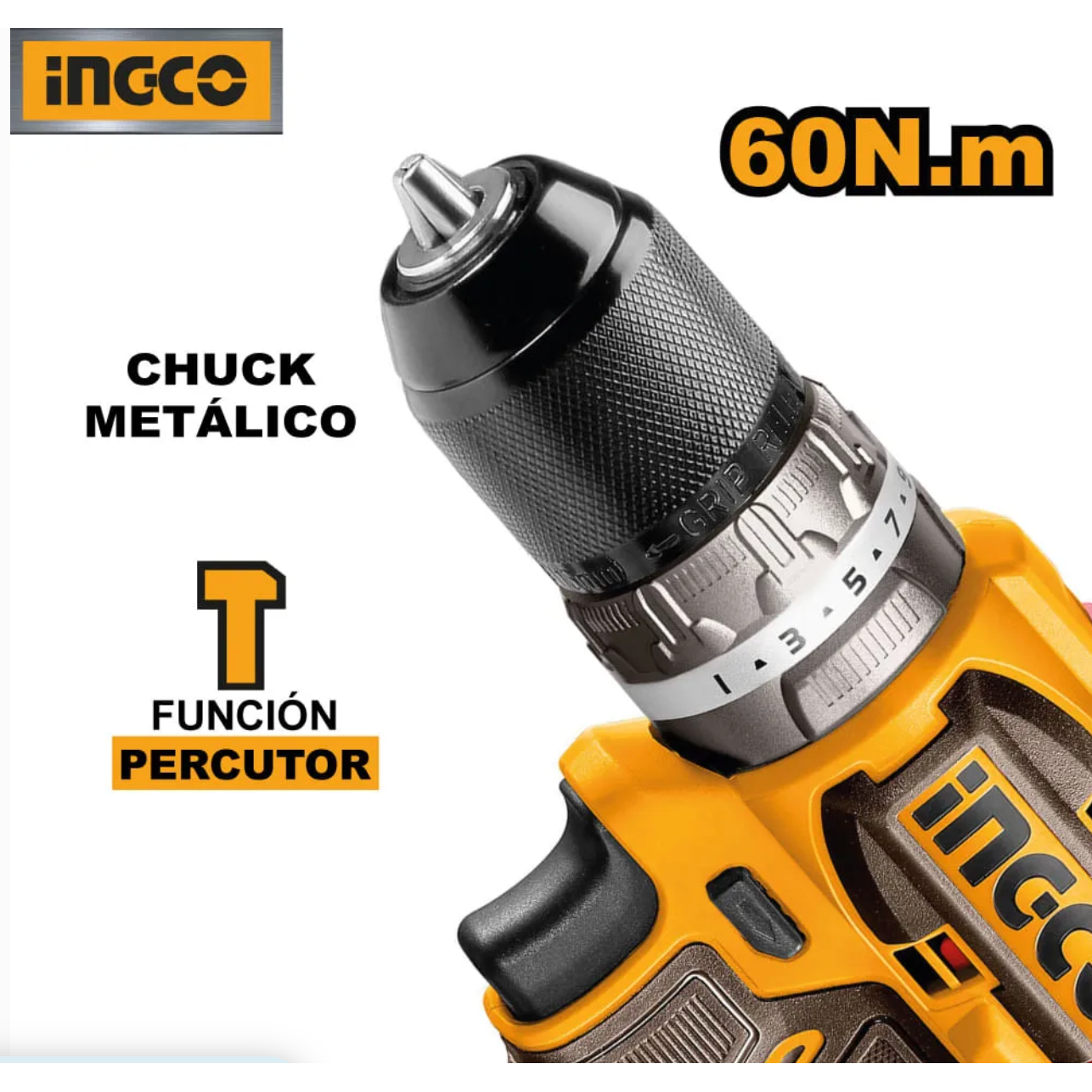 Taladro M1/2 20V 60NM Impacto Baterias y Cargador INGCO UCIDLI20602 - MARKEMSTORE