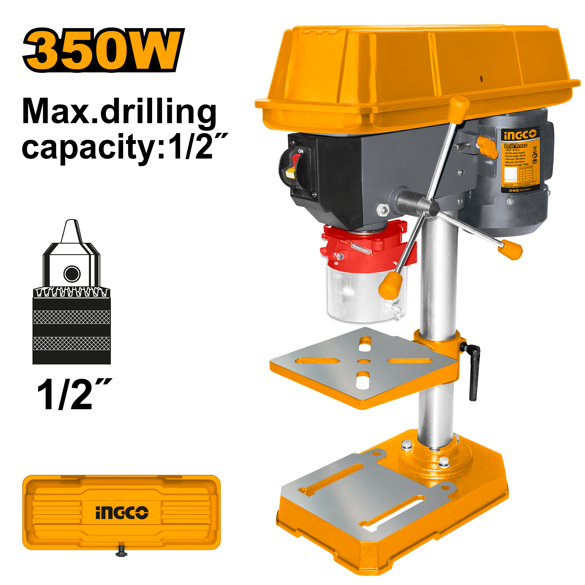 Taladro De Banco 120V 60Hz 350W Mandril 1/2 760-3070Rpm Ingco Udp133505 - MARKEMSTORE