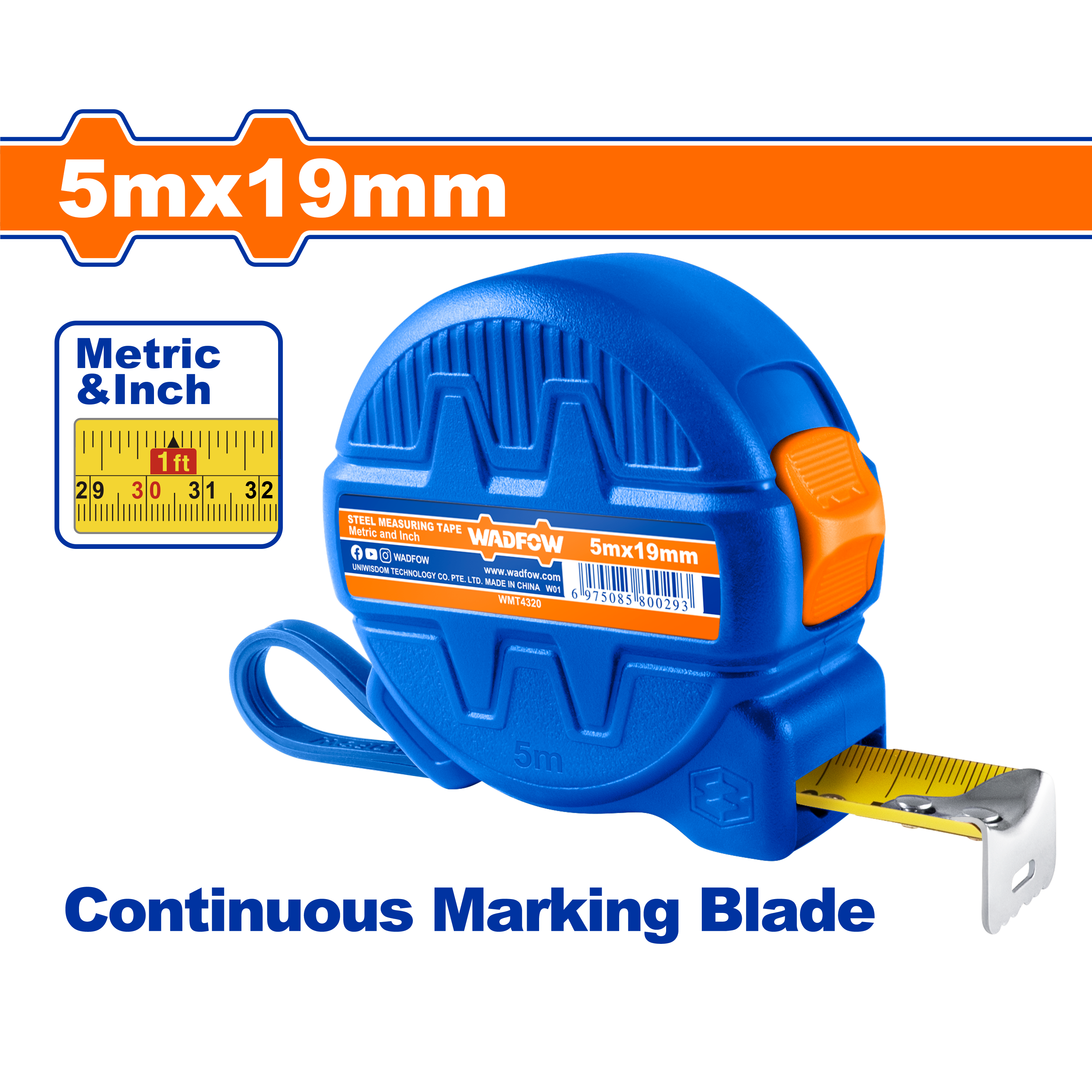 Flexómetro 7,5Mx25Mm 1 Botón Mts/Pulg WADFOW WMT4320 - MARKEMSTORE