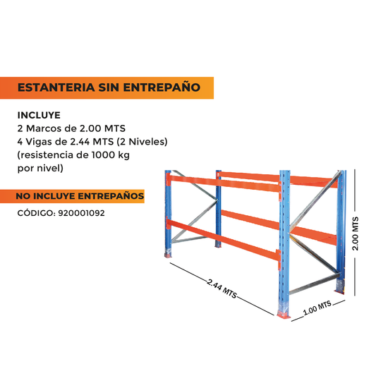 Estanteria Pesada 2 Metros de Altura Con Dos Niveles Sin Entrepaño